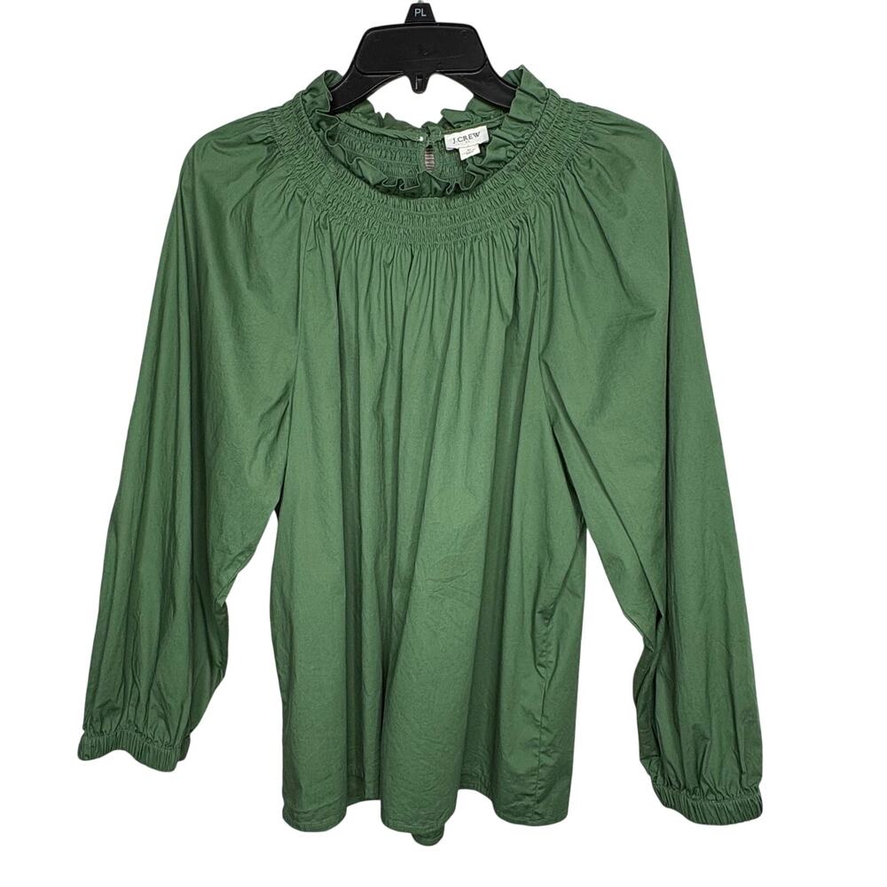 J. Crew Smocked Neck Quiet Luxury Ruffle Boxy Balloon Sleeve Blouse Size Large